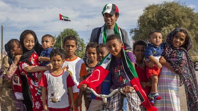 A group of children from Shamil Village, Ras Al Khaimah. The second and third generation Beluchis consider themselves Emiratis, with the village pooling its’ resources for National Day celebrations. Paul O’Driscoll / The National