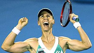 Elena Dementieva celebrates her win over Serena Williams and the defence of her title in Sydney.