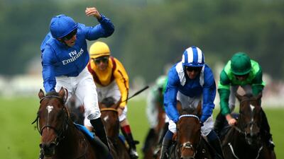 William Buick celebrates after he rides Blue Point to win the King's Stand Stakes on Day 1 of Royal Ascot. Charlie Crowhurst / Getty Images