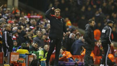 Liverpool manager Jurgen Klopp celebrates the late equaliser against West Brom. Phil Noble / Reuters