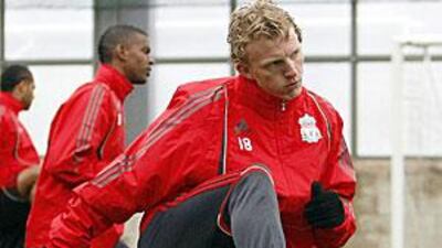 Liverpool's Dirk Kuyt during training at Anfield yesterday.