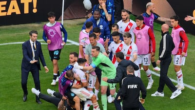 Inter Milan and River Plate players clash at Lumen Field after their Club World Cup match. Reuters