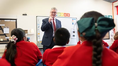 Prime Minister Keir Starmer meets pupils at Holy Cross Catholic Primary School in Liverpool. PA