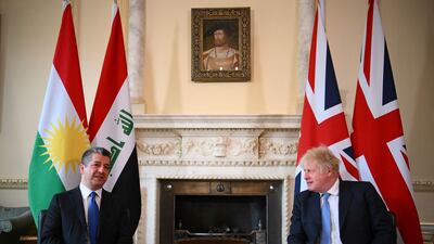 Boris Johnson and Masrour Barzani meet at No. 10 Downing Street in central London. AFP