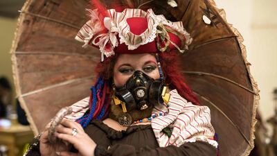 A steampunk enthusiast attends the sixth annual Haworth Steampunk Weekend. AFP