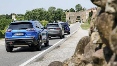 The cars make their way to the test track.