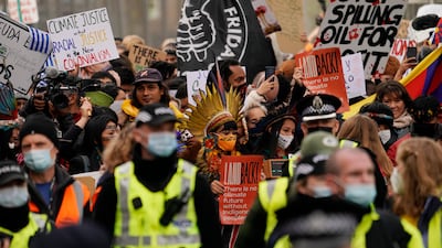 The protest was part of a series of demonstrations being staged around the world on Friday and Saturday to coincide with the climate change conference in Scotland. AP Photo