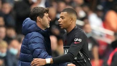PSG coach Mauricio Pochettino and Kylian Mbappe during the French League One match. AP