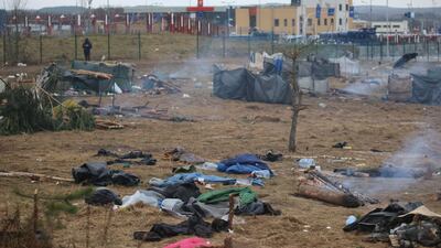 A deserted migrant camp near the Bruzgi-Kuznica checkpoint on the Belarusian-Polish border. Reuters