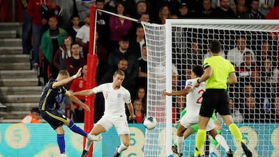 Kosovo's Valon Berisha scores their second goal. Reuters