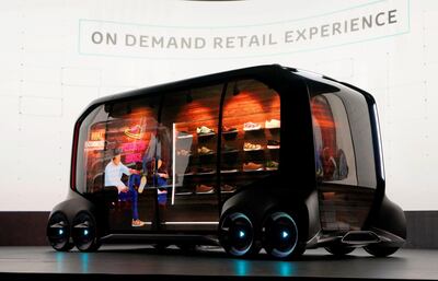 Toyota, displays the e-Palette,. Rick Wilking/Reuters