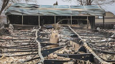 Clean-up continues at a home destroyed by the Smokehouse Creek fire in Canadian, Texas. AP