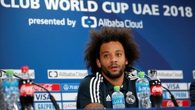Marcelo of Real Madrid attends a press conference at Zayed Sports City stadium in Abu Dhabi. EPA