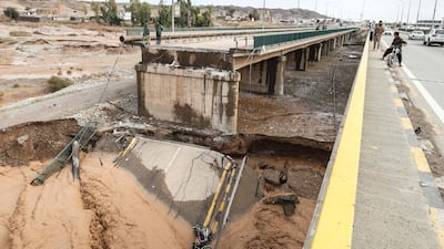 This photograph shows a collapsed bridge in the Iraqi town of Tuz Khurmatu, on the main road linking Kirkuk to the capital Baghdad, after heavy rains in the country’s northern provinces. AFP