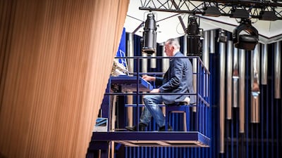 The piano reaches a height of 4,70 metres, at the new "Lativa" concert hall in Ventspils, Latvia. AFP