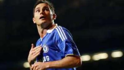 Lampard celebrates scoring the first goal in Chelsea's 4-0 midweek win against Bordeaux.