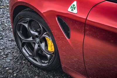 It comes standard with giant 361mm front and 351mm rear vented disc brakes. Alfa Romeo