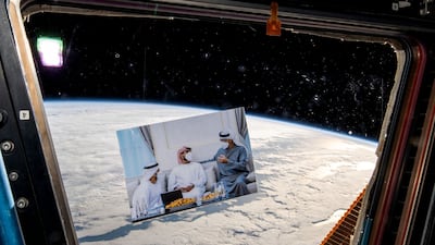 Sultan Al Neyadi shared a Father's Day tribute from space, featuring President Sheikh Mohamed and the astronaut's father. Sultan Al Neyadi / Twitter