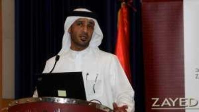 Dr Saeed al Ghufli, executive director of the Ministry of State for Federal National Council Affairs, speaks at Zayed University in Dubai.