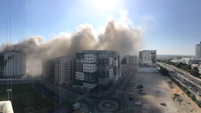 A building under construction near Abu Dhabi's Airport Road caught fire. Photo: The National
