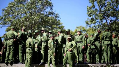 Cuban soldiers wait to reach Revolution Square in Havana to pay tribute to Fidel Castro. Edgard Garrido / Reuters