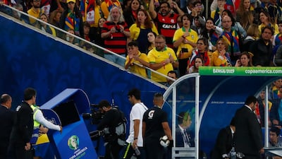 He shoves it over before it is caught by an official. Getty Images