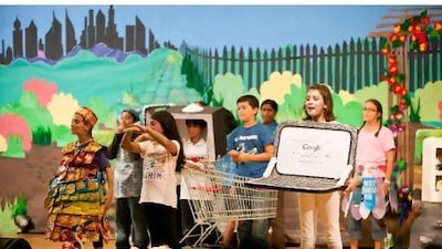 Students at Ras al Khaimah English Speaking School perform One Planet Future. Callaghan Walsh / for The National