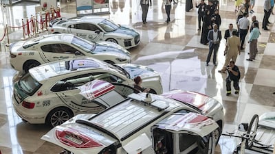 The Dubai Police stand at the Dubai Motor Show opening day. Antonie Robertson / The National
