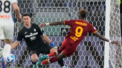 Roma's Tammy Abraham scores the winner against Atalanta. AP