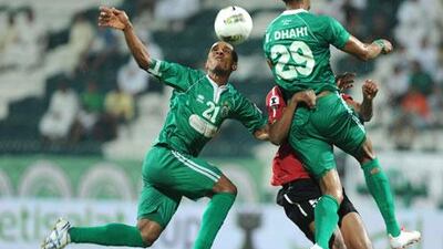 Al Shabab, in green, were denied at least three goals by Al Ahli going into the break on Saturday night.