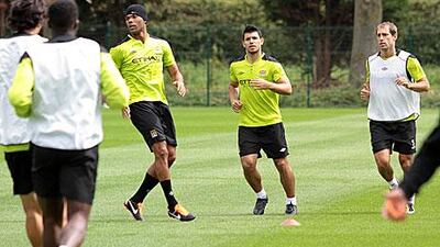 Sergio Aguero, right, will give Roberto Mancini, the Manchester City manager, a variety of options in the attack.