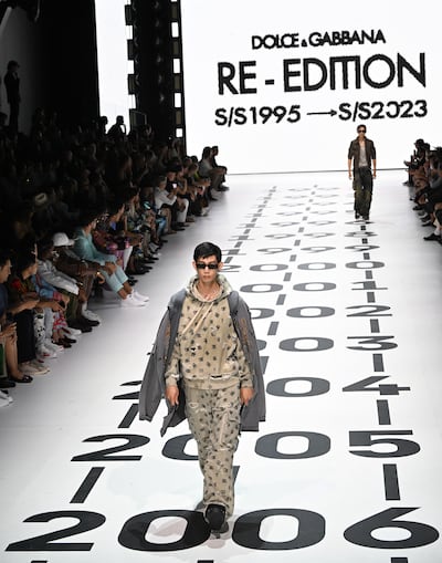 For its spring/summer 2023 menswear collection, Dolce & Gabbana has drawn inspiration from its own vast archive. Photo: EPA