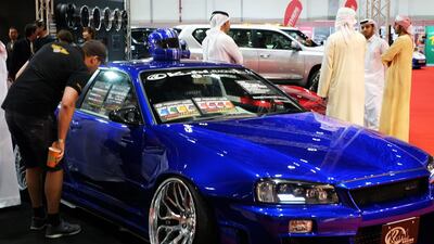 A customised Nissan Skyline GT-R at the International Motor Show Abu Dhabi and Custom Show Emirates at Abu Dhabi National Exhibition Centre. Delores Johnson / The National