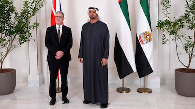 Mr Starmer with Sheikh Mohamed at Qasr Al Shati Palace. AFP