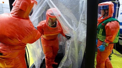 Emergency responders train for chemical, biological, radiological and nuclear incidents in Cologne, Germany. Reuters