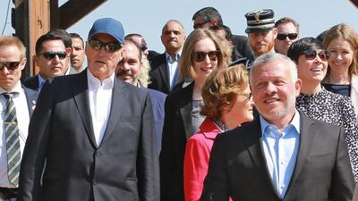 King Abdullah and King Harald visit the baptism site of Al Maghtas, where Jesus is believed by Christians to have been baptised by John the Baptist, on the Jordan river. AFP