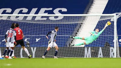 West Bromwich Albion goalkeeper Sam Johnstone denies Manchester United's Harry Maguire a late winner during the Premier League game at the Hawthorns on Sunday, February 14. The match finished 1-1. PA