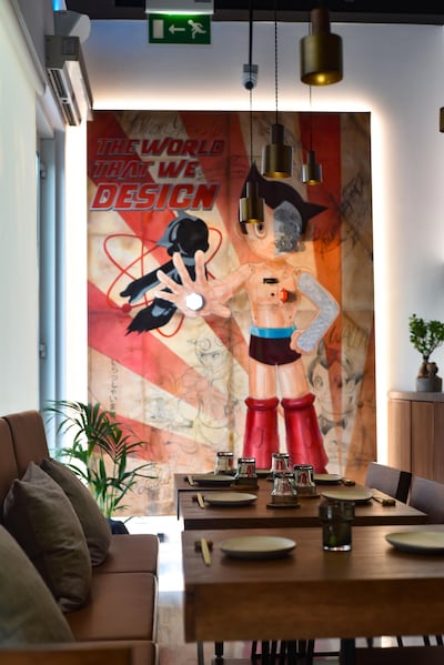 A manga art feature wall at Reif Japanese Kushiyaki