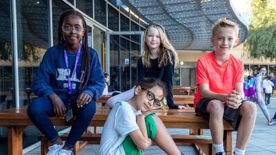 (L-R) Sena Davies, Evelyn Salisbury, Theo Elviss (bottom), and Charlie Barker during Inside Out Day.