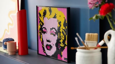 Andy Warhol’s Marilyn Monroe wall art building kit for adults. Lego Group