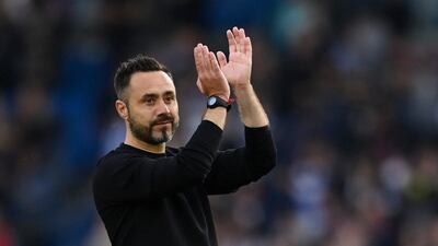 Brighton manager Roberto De Zerbi applauds fans after the match. Reuters