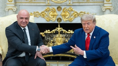 Lebanese President Joseph Aoun with US President Donald Trump at the White House in July. Bloomberg