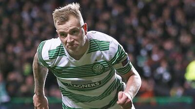 Celtic striker John Guidetti shown celebrating a goal during Europa League play in February. Ian MacNicol / AFP / February 19, 2015