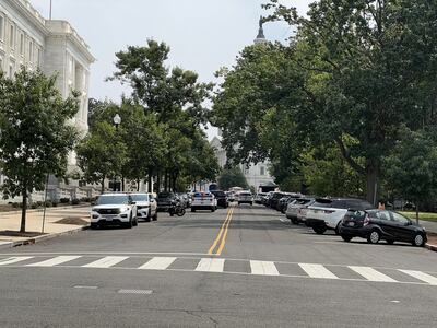 Police cars respond near the US Capitol after report of possible gunman. Willy Lowry / The National
