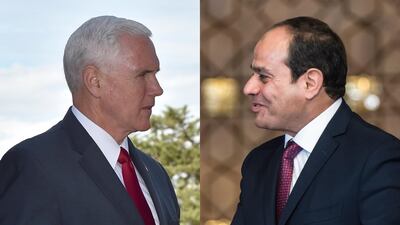 The US vice president Mike Pence, left, and Egyptian president Abdel Fattah El Sisi will hold talks in Cairo on January 20, 2018 amid Arab anger over Washington's Jerusalem decision that has added further strain to US-Egypt ties. Saeed Khan / AFP and Khaled Desouki / AFP
