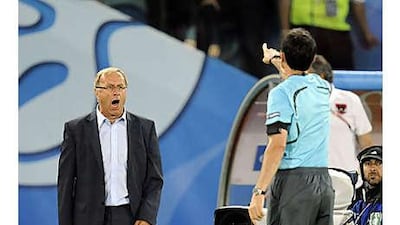 Josef Hickersberger, left, during his last stint in charge of the Austrian national team at Euro 2008 against Germany.