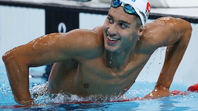 Tunisia's Ahmed Jaouadi after winning his 800m freestyle heat at Paris La Defense Arena on July 29, 2024. Getty Images