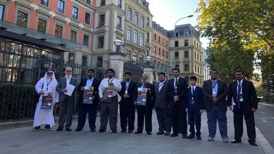 A delegation from Al Ghufran Tribe, one of the biggest tribes in Qatar, staged a protest on Tuesday in front of the United Nations in Geneva. WAM