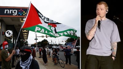 Ed Sheeran, right, says his concerts are still 'a place where everyone is welcome' as pro-Palestine protests have hit his Loop tour . Reuters