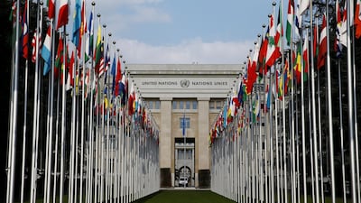 Flags are pictured outside the United Nations in Geneva, Switzerland. There may be a renewed appetite for multilateralism. Reuters